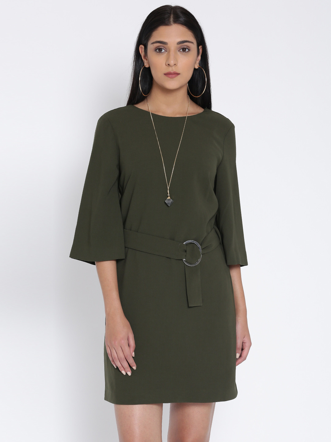 Buy MANGO Women Olive Green Solid Sheath Dress Dresses for Women