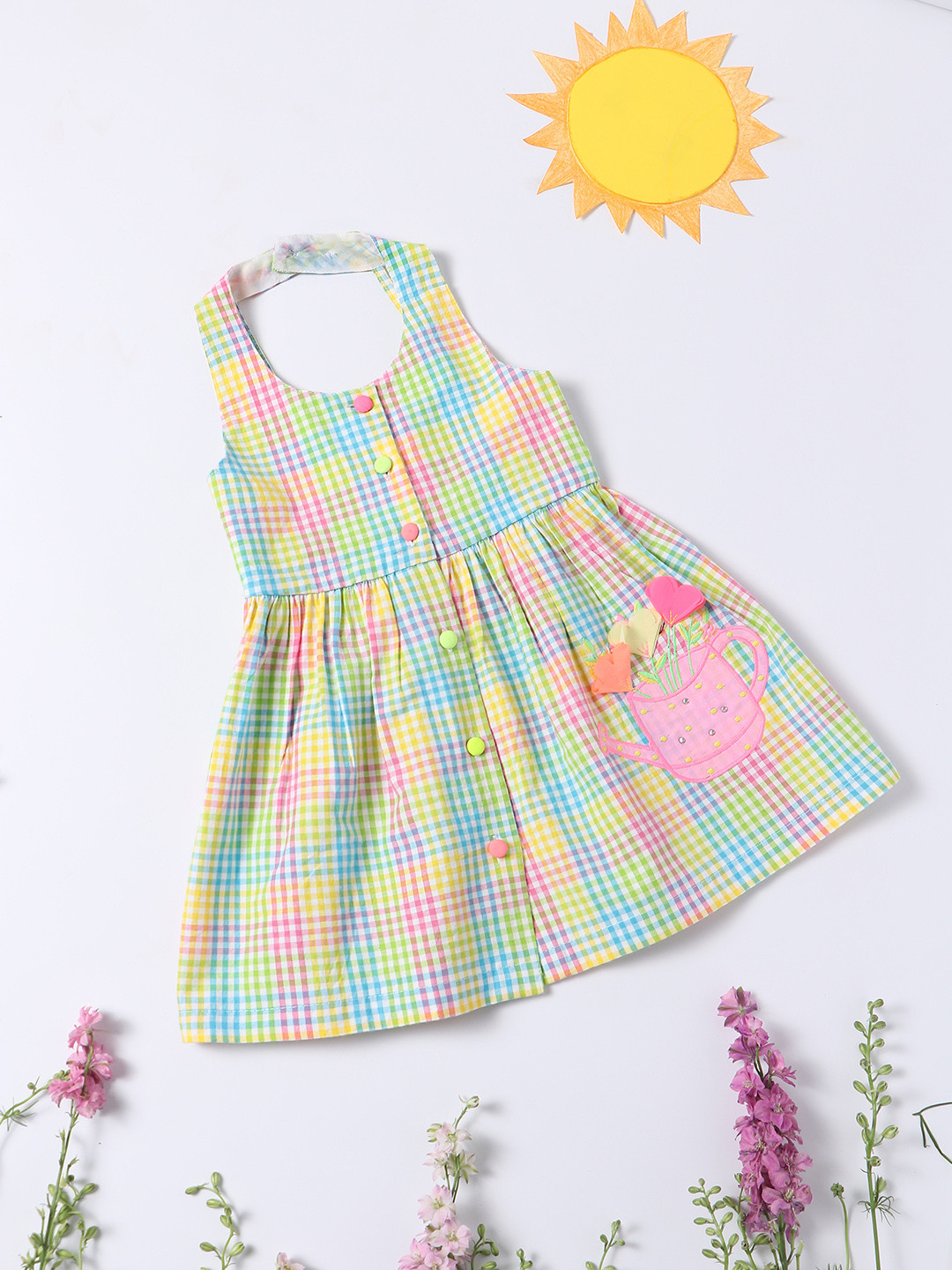 Nautinati Girls Checked Pinafore Dress With Top main image 0