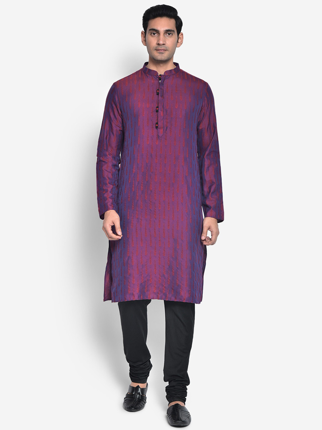 Men Purple Chikan Kurta With Churidar
