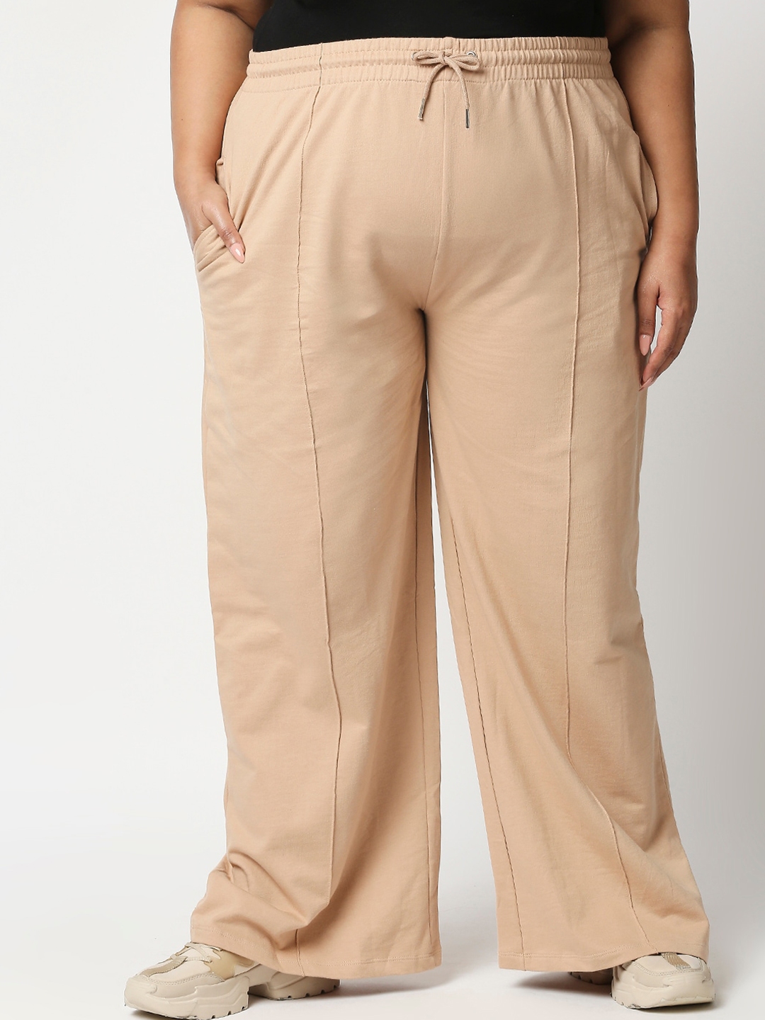 Buy 20Dresses Women Plus Size Beige Pleated Cotton Trousers Trousers buy-20dresses-women-plus-size-beige-pleated-cotton-trousers-trousers