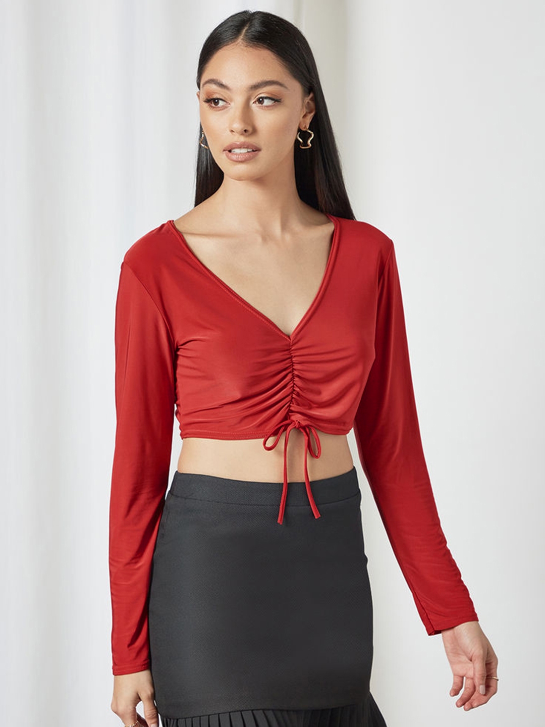 Buy Femme Luxe Red Solid Ruched Crop Top - Tops for Women 17410534 | Myntra