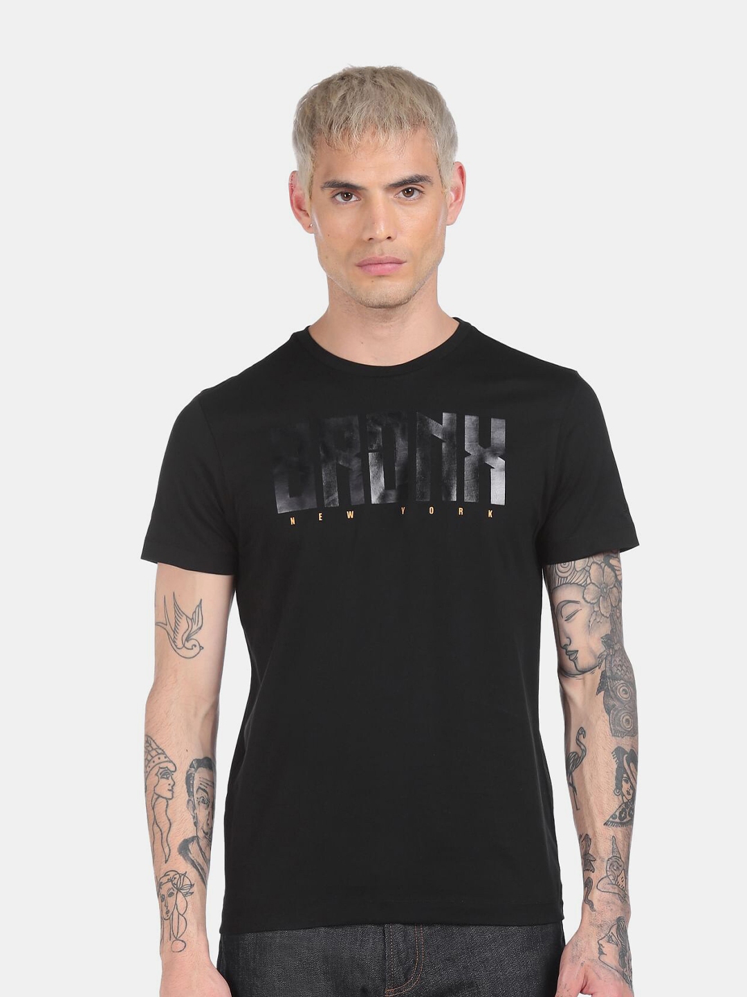 Buy Arrow Men Black Typography Printed T Shirt - Tshirts for Men ...