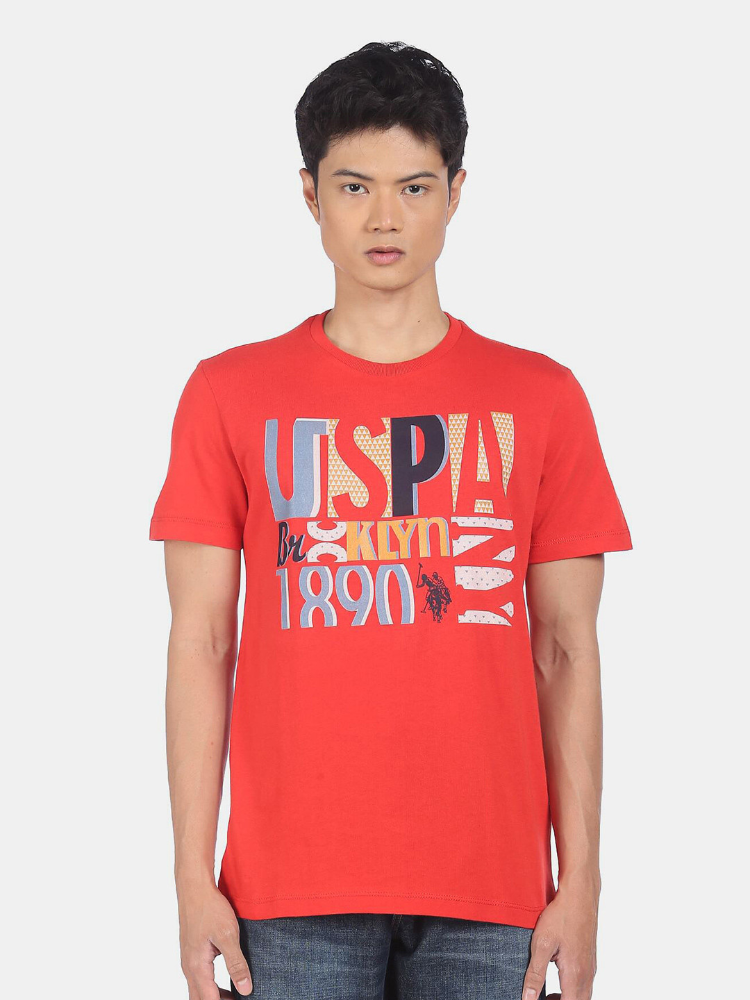 Buy U.S. Polo Assn. Denim Co. Men Red Typography Printed Cotton T Shirt
