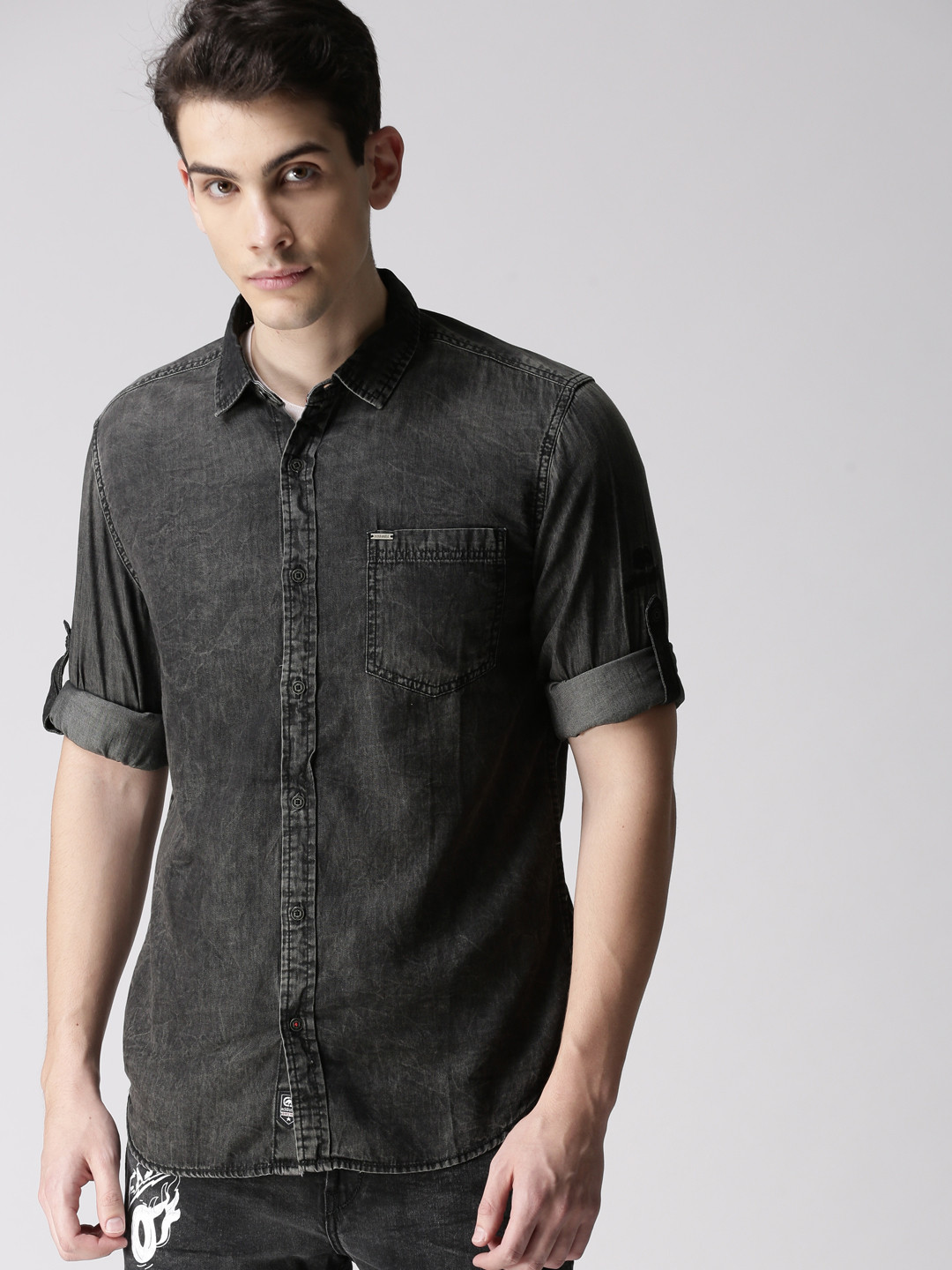 Buy Ecko Unltd Men Black Denim Casual Shirt Shirts for Men 1741171