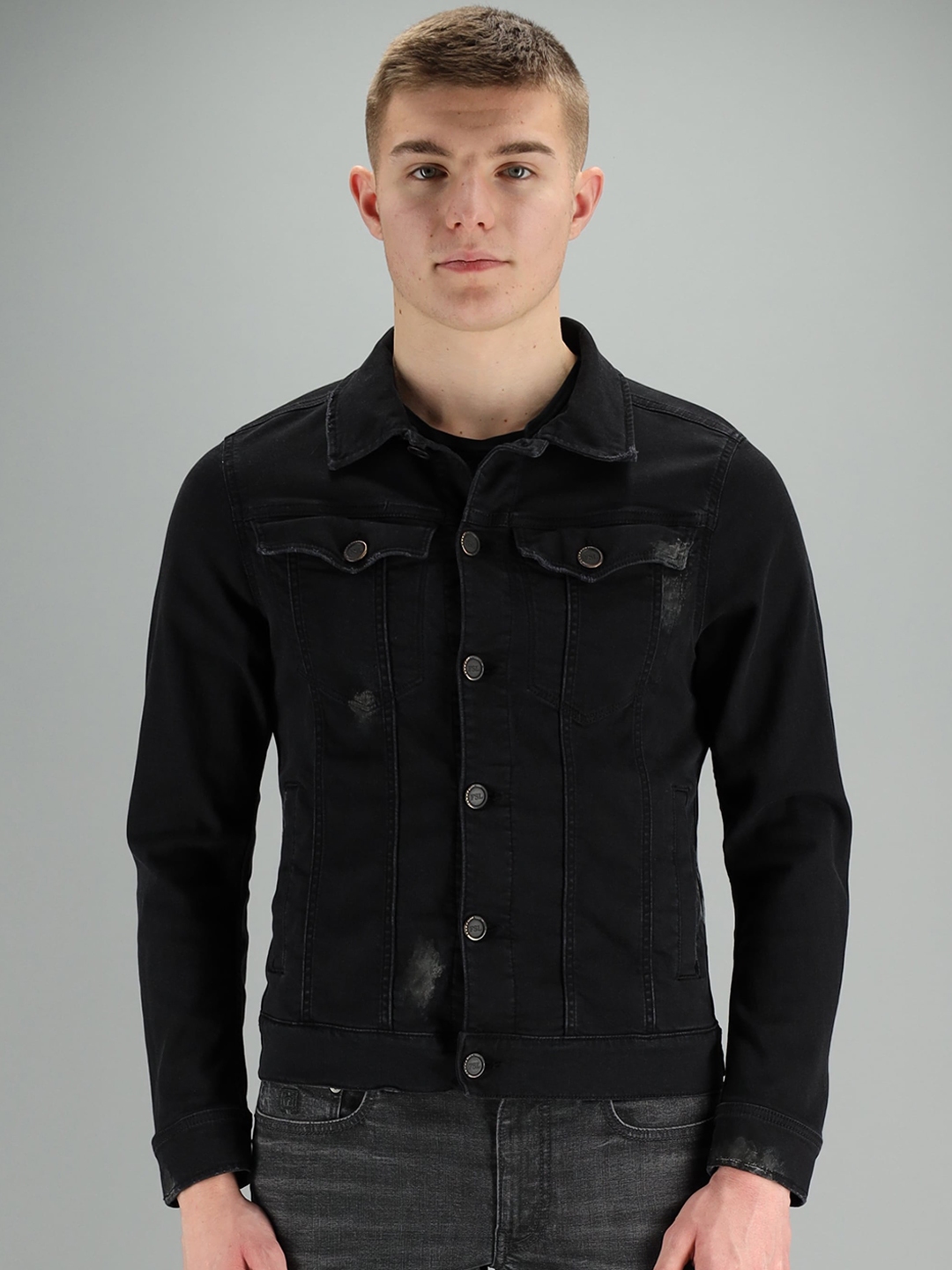 Buy FREESOUL Men Black Washed Denim Jacket With Embroidered - Jackets ...
