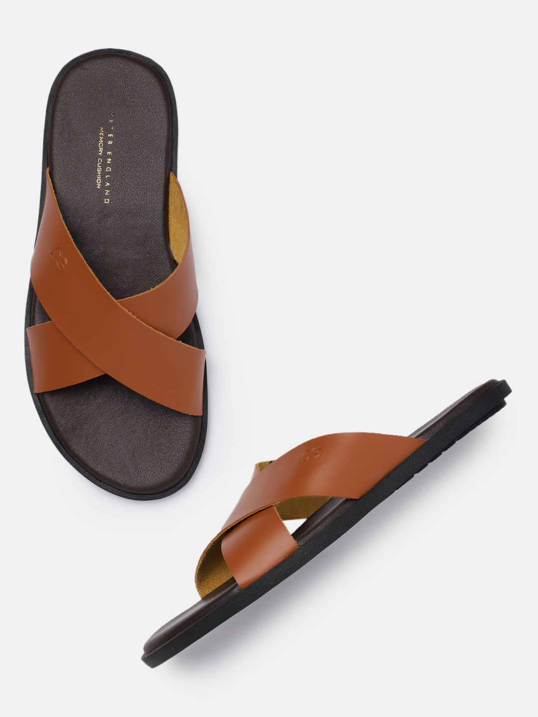 Buy Peter England Men Tan Brown Rubber Comfort Sandals Sandals for