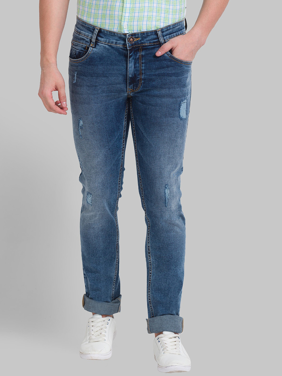 Buy Parx Men Blue Tapered Fit Mildly Distressed Light Fade Jeans