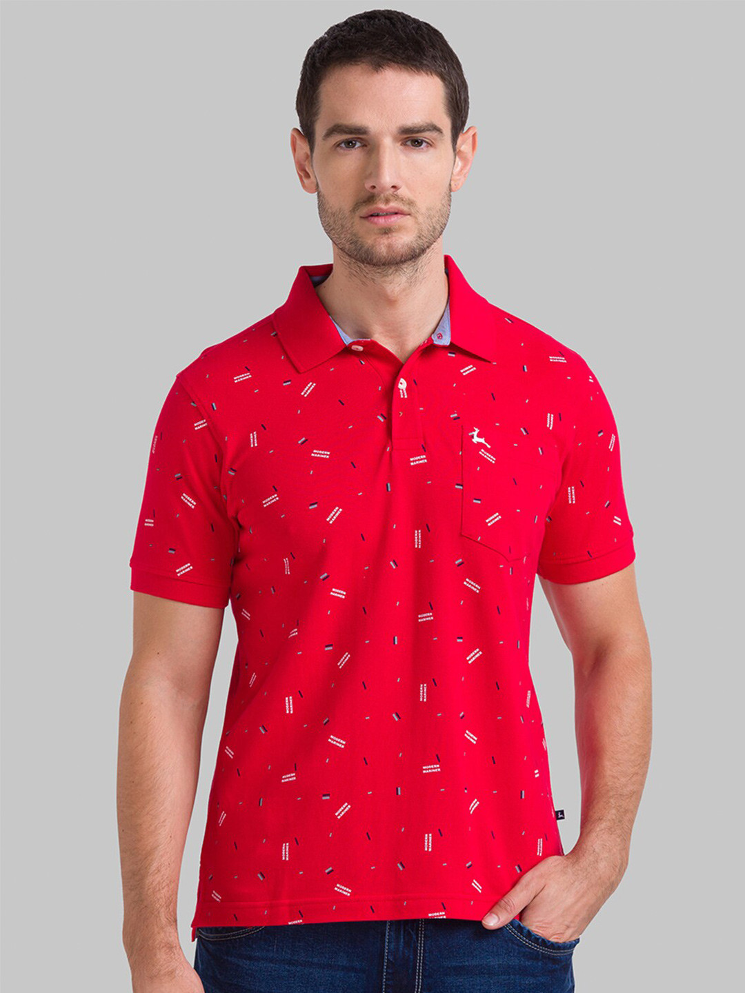 Buy Parx Men Red Typography Printed Polo Collar Cotton T Shirt ...