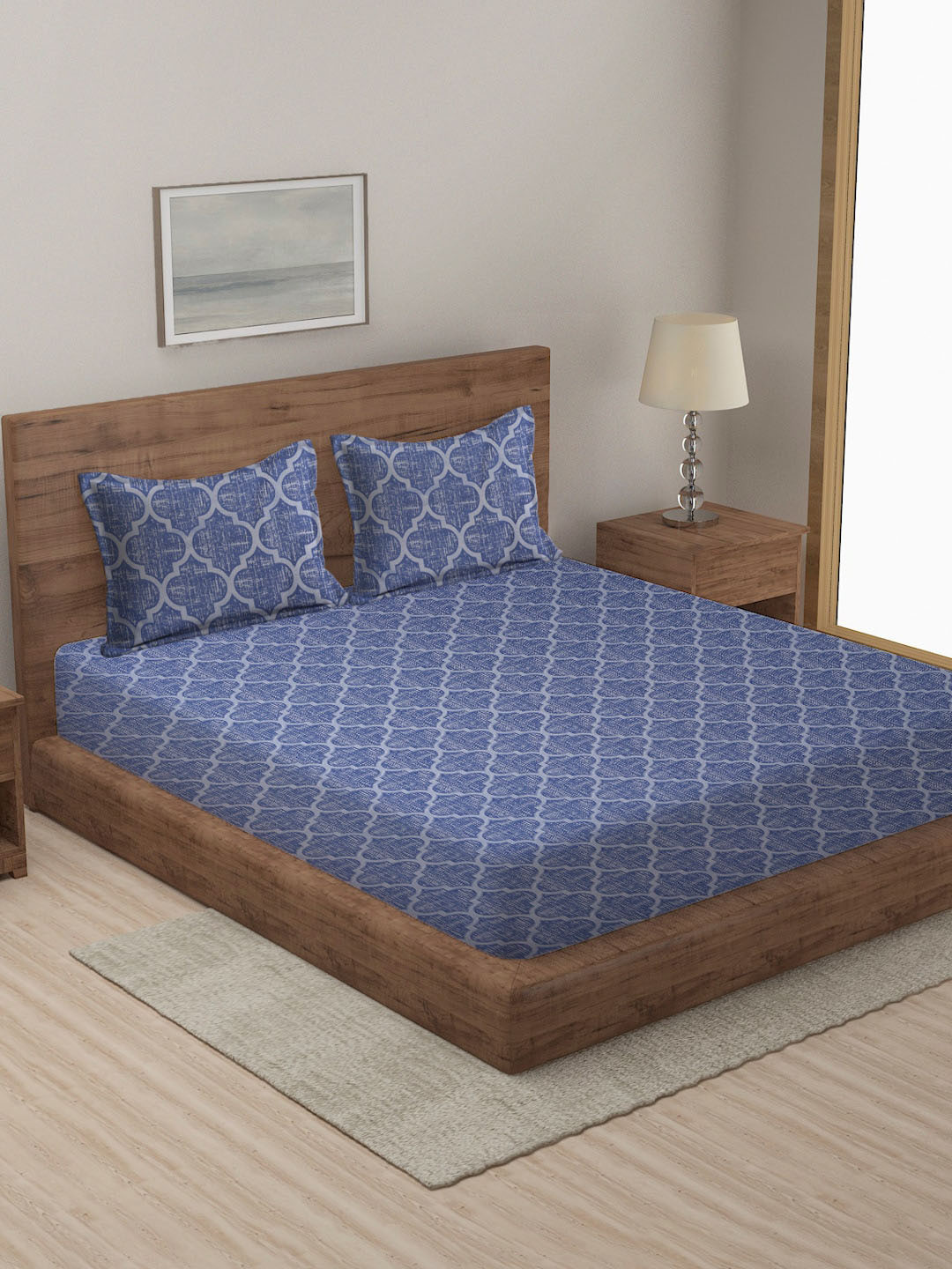 Buy MULTITEX Blue Double Queen Bedsheet With 2 Pillow Covers Bed