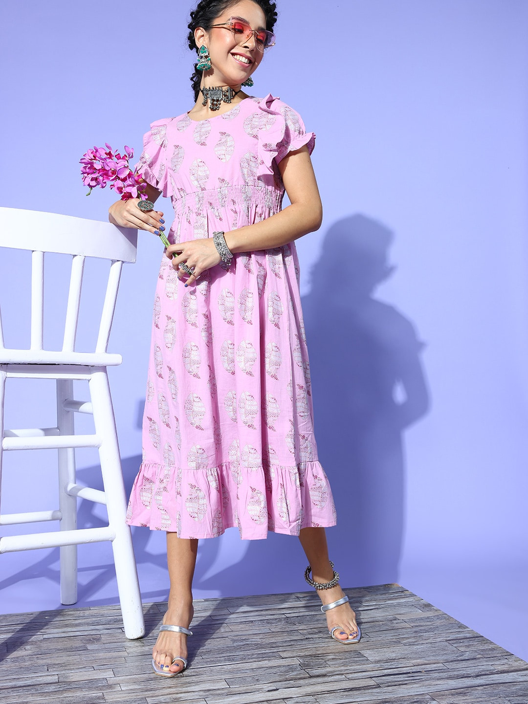 Women Pink &  Ethnic Motifs Printed A-Line Dress main image 0