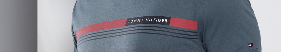 Buy Tommy Hilfiger Men Blue Brand Logo Printed Pure Cotton Regular Fit ...