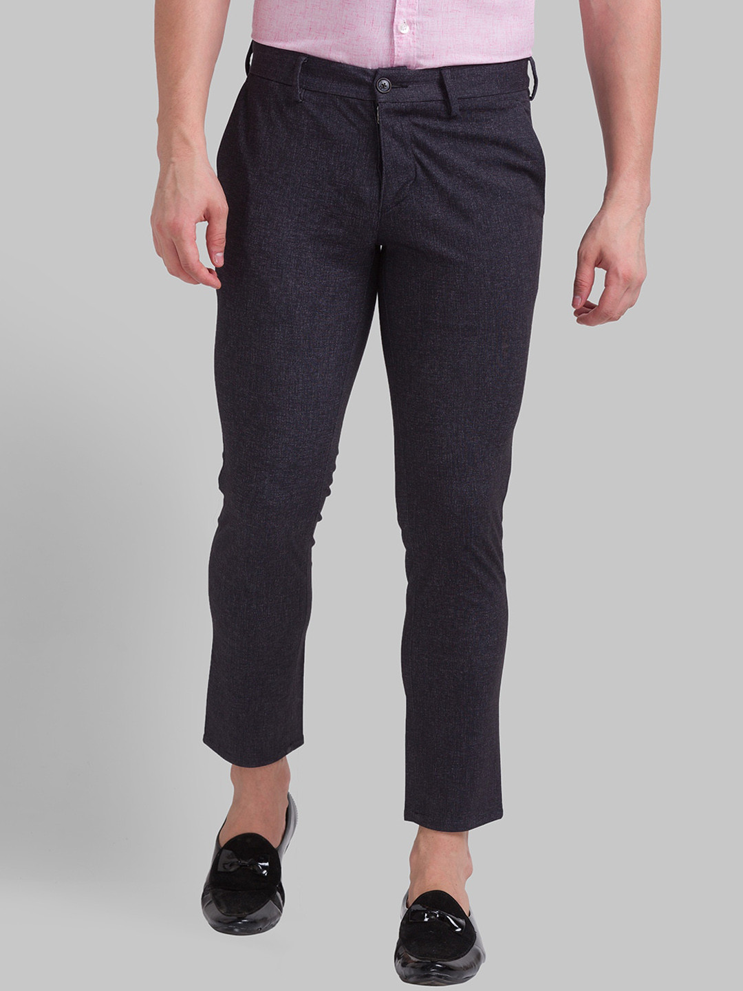 Buy Parx Men Charcoal Grey Textured Slim Fit Trousers - Trousers for ...
