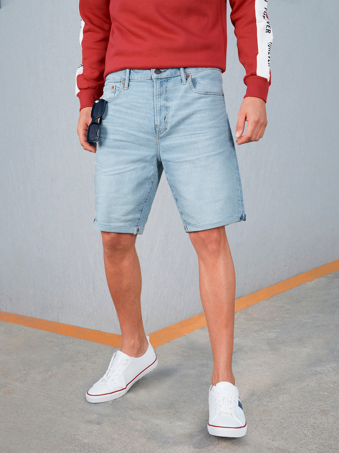 Buy AMERICAN EAGLE OUTFITTERS Men Blue Washed Denim Shorts Shorts for