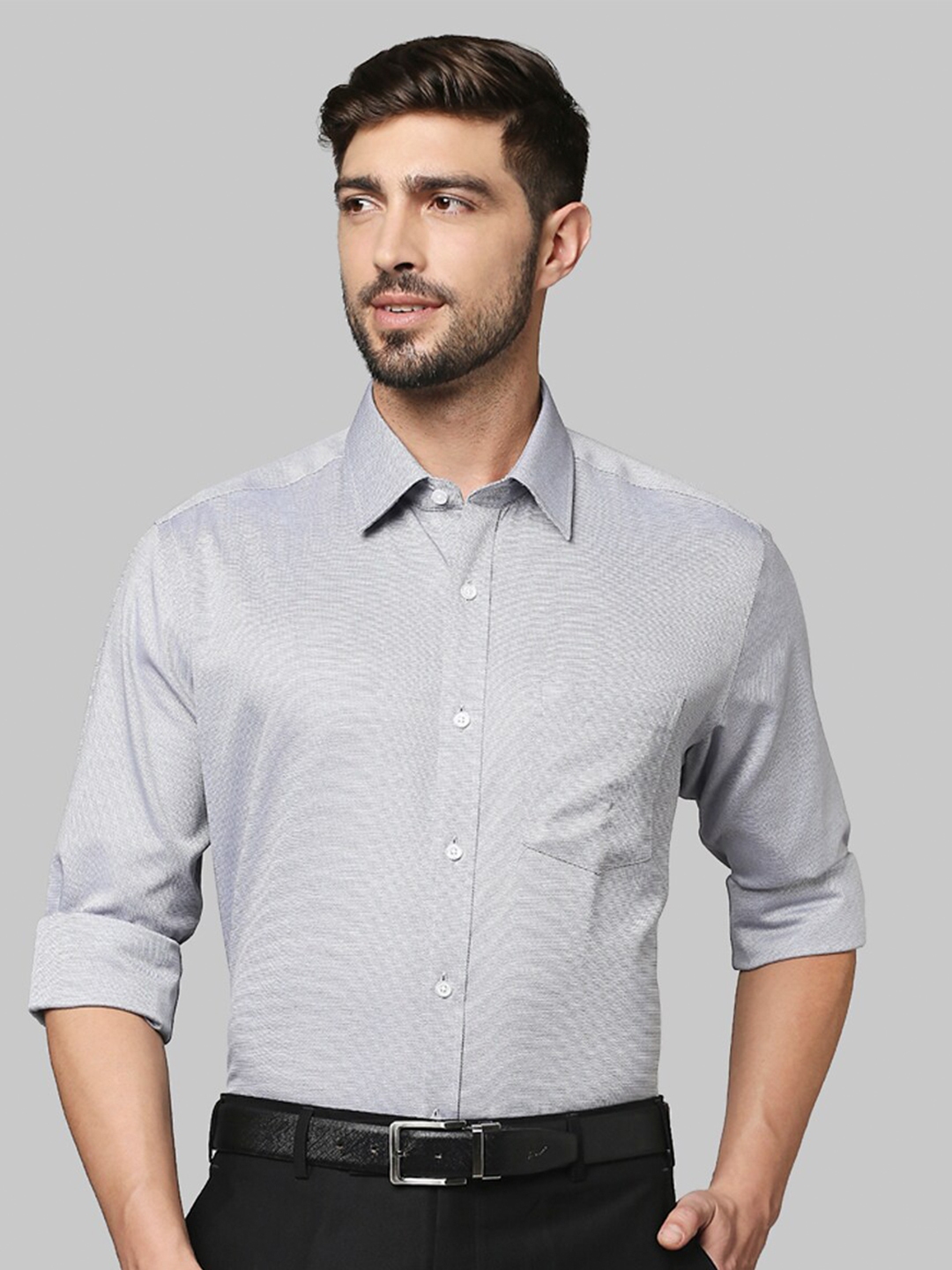 Buy Park Avenue Men Grey Pinstripes Striped Cotton Formal Shirt ...