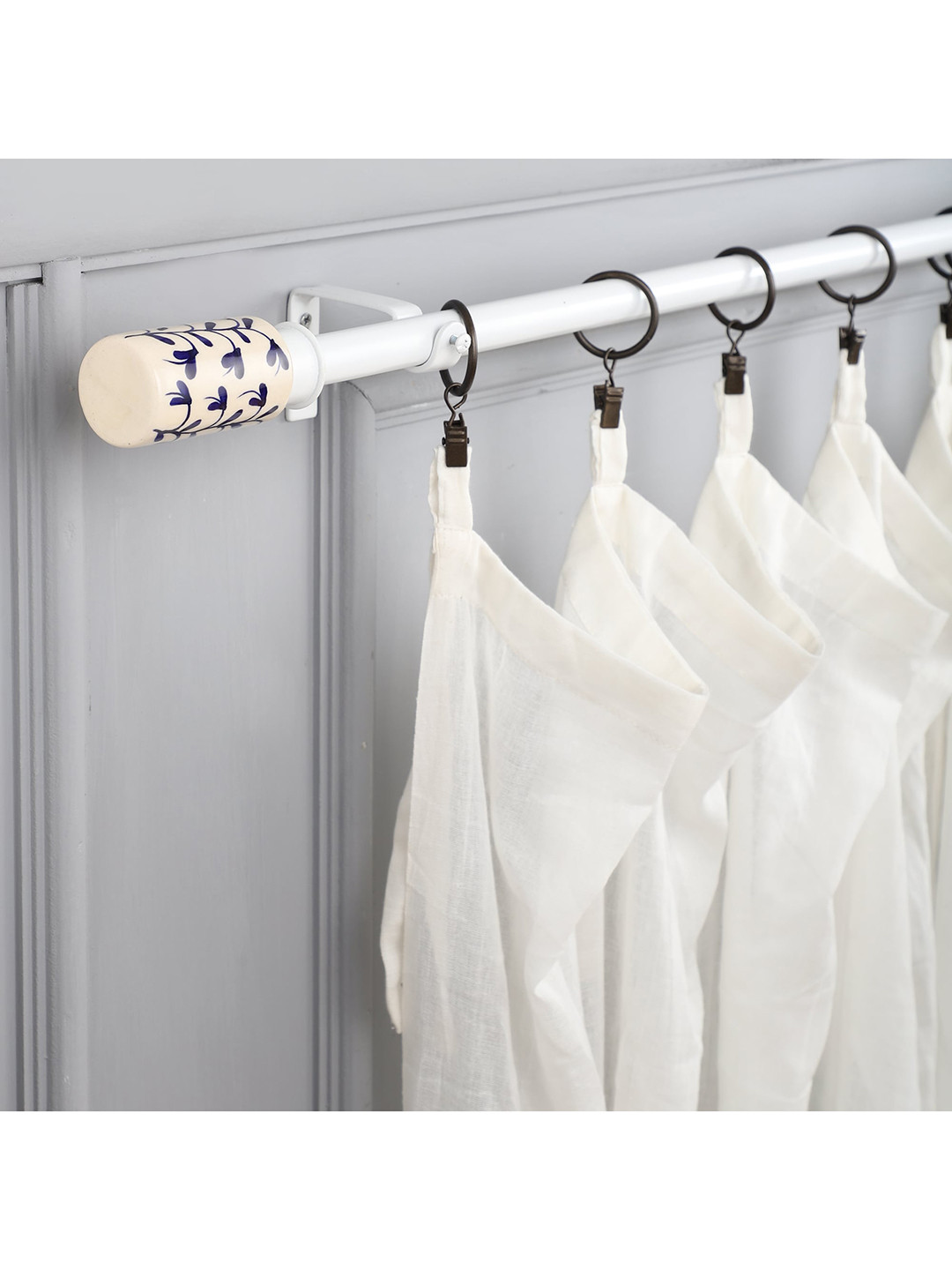 Buy The Decor Mart White & Blue Solid Curtain Rods With Brackets
