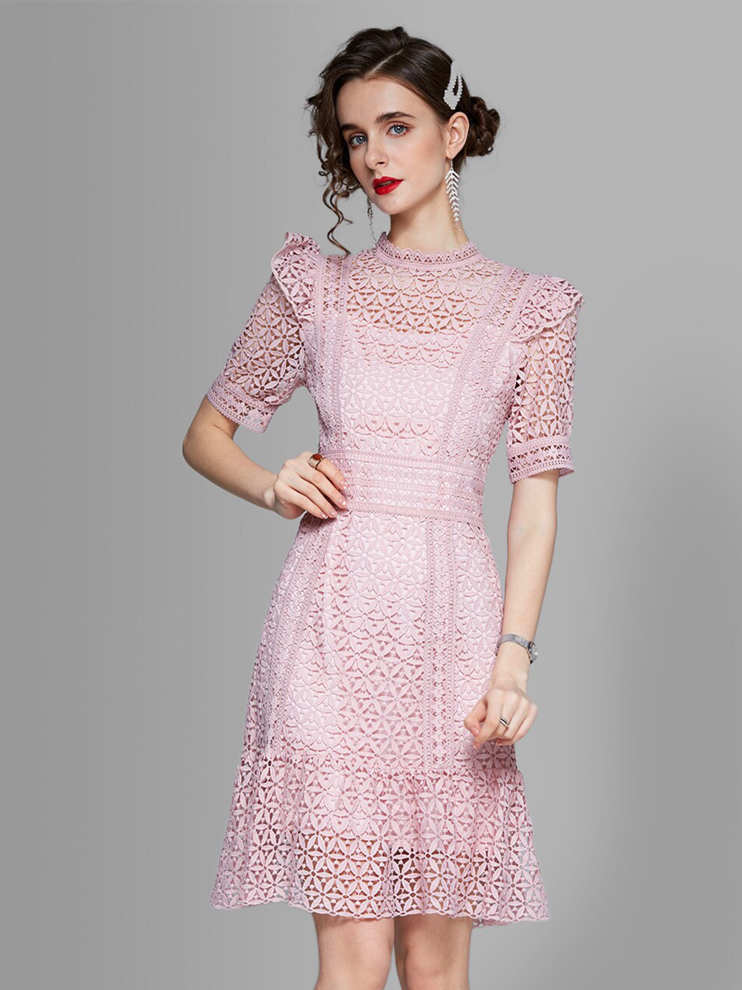 Buy JC Collection Pink Floral Self Design A Line Dress Dresses for