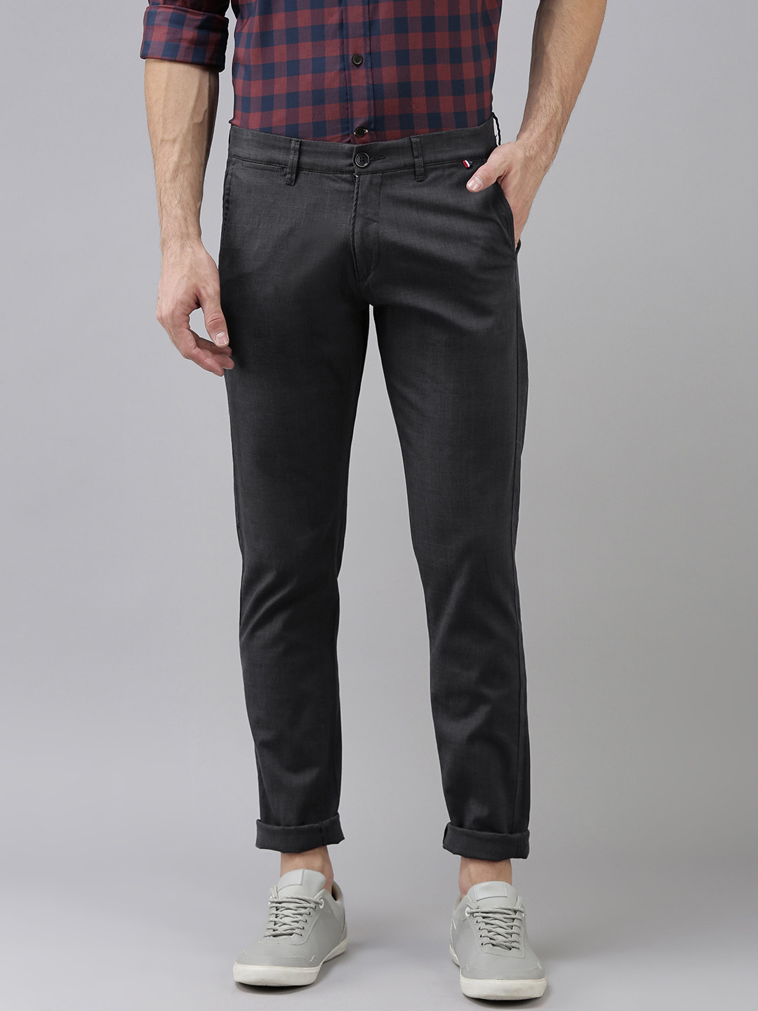 Buy U S Polo Assn Men Dark Grey Self Design Mid Rise Regular Denim ...