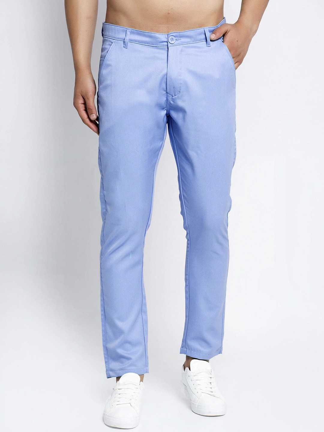 Buy JAINISH Men Blue Smart Slim Fit Easy Wash Cotton Chinos Trousers ...