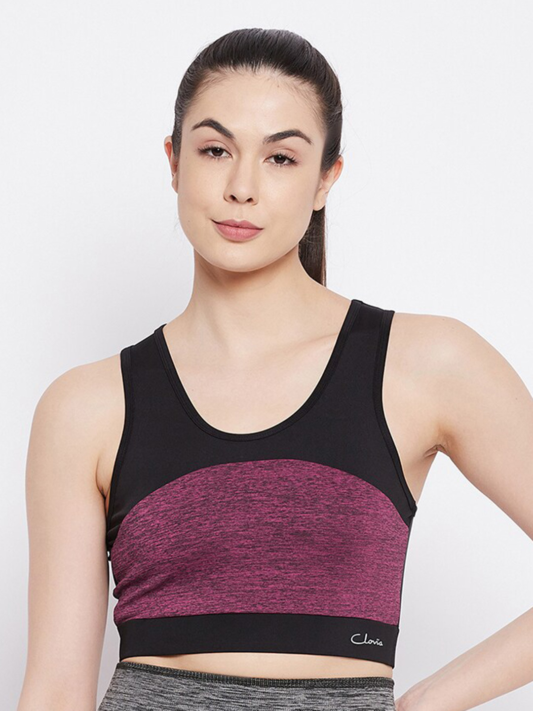 Buy Clovia Rose & Black Colourblocked Workout Bra Lightly Padded Bra