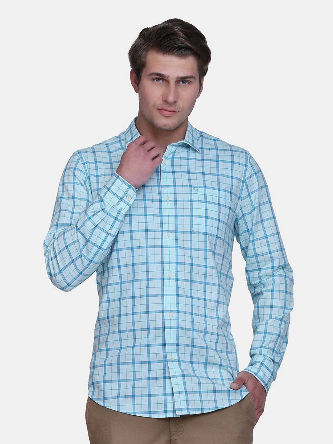 Buy Blackberrys Men Blue India Slim Fit Checked Casual Cotton Shirt