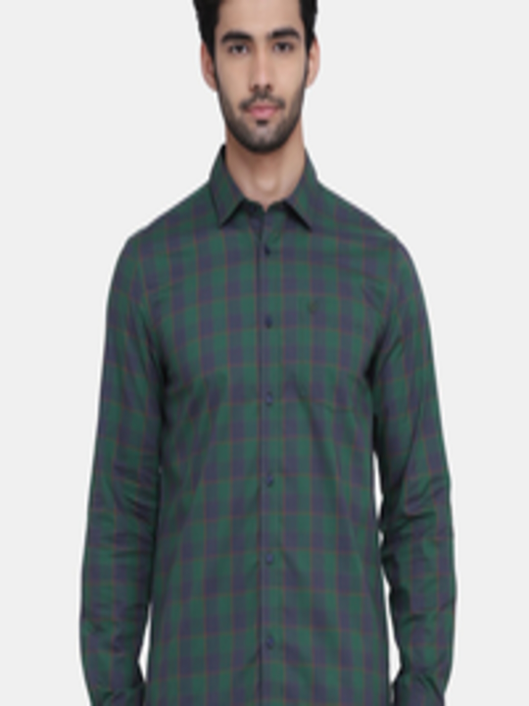 Buy Blackberrys Men Olive Green India Slim Fit Checked Cotton Casual ...