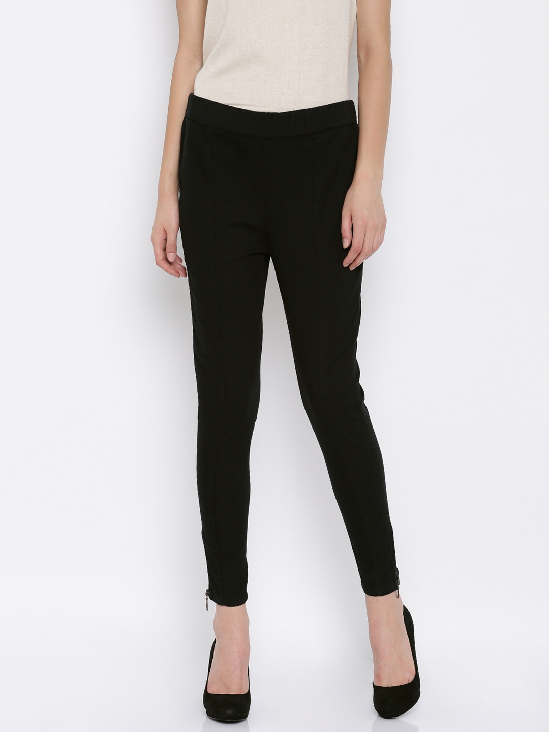 Buy AND Women Black Solid Slim Fit Trousers - Trousers for Women ...