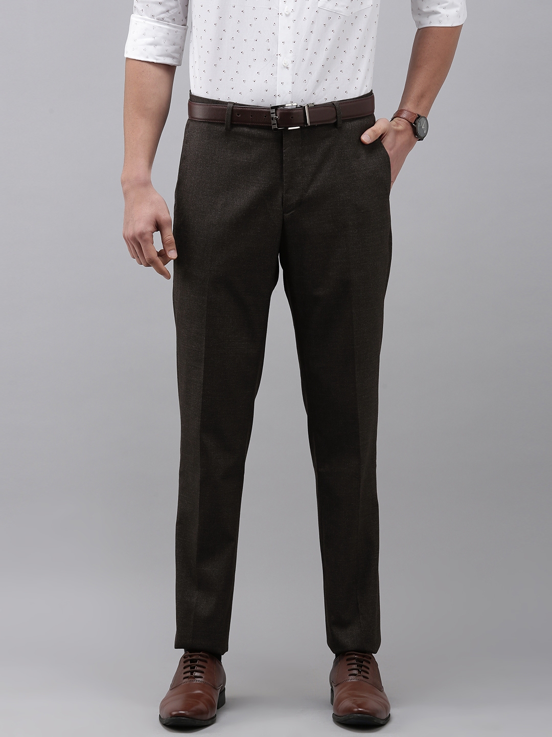 Buy Arrow Men Brown Checked Original Formal Trousers - Trousers for Men ...