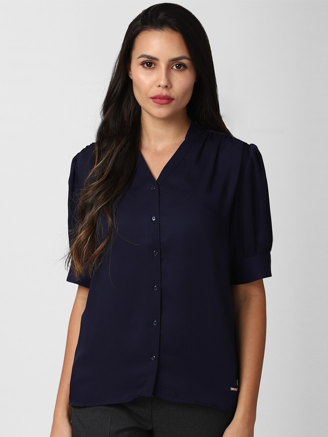 Buy Van Heusen Woman Women Navy Blue Solid Casual Shirt - Shirts for ...