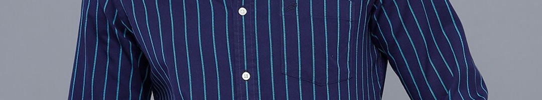 Buy Double Two Men Navy Blue Smart Striped Casual Shirt - Shirts for ...