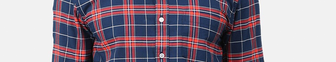 Buy Snitch Men Blue & Red Slim Fit Checked Button Down Collar Cotton ...