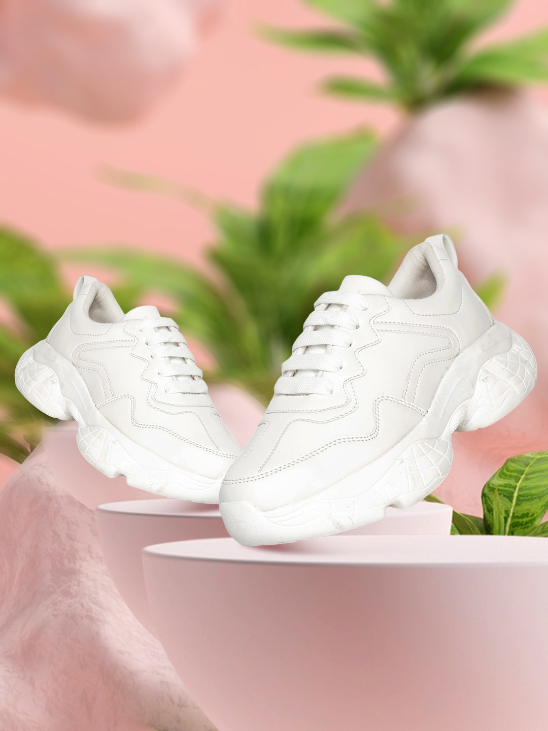 Buy VENDOZ Women White Chunky Lightweight Sneakers Casual Shoes for