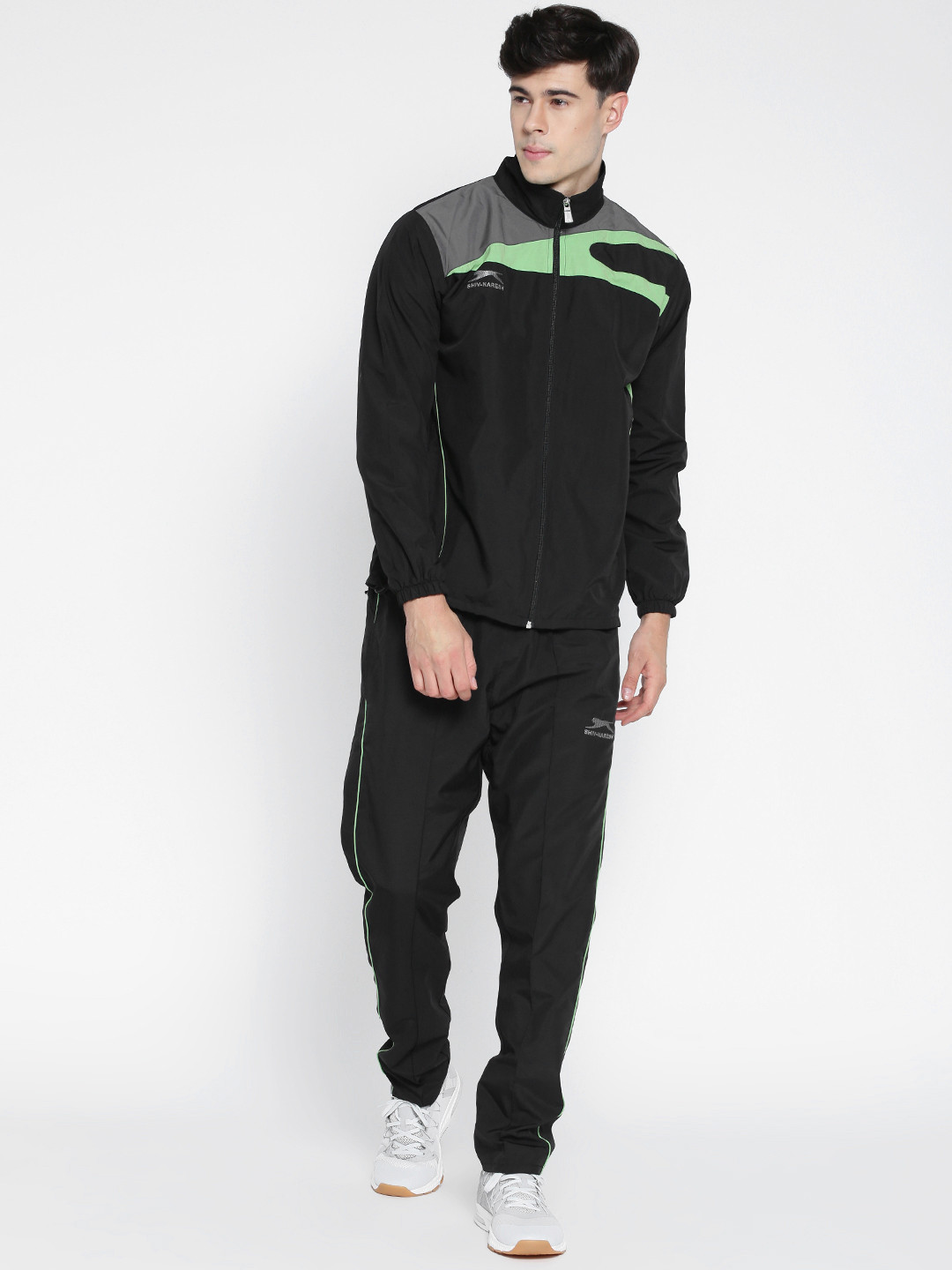 Shivnaresh Men's Tracksuit Interlock Lycra| Black Sage Green main image 1