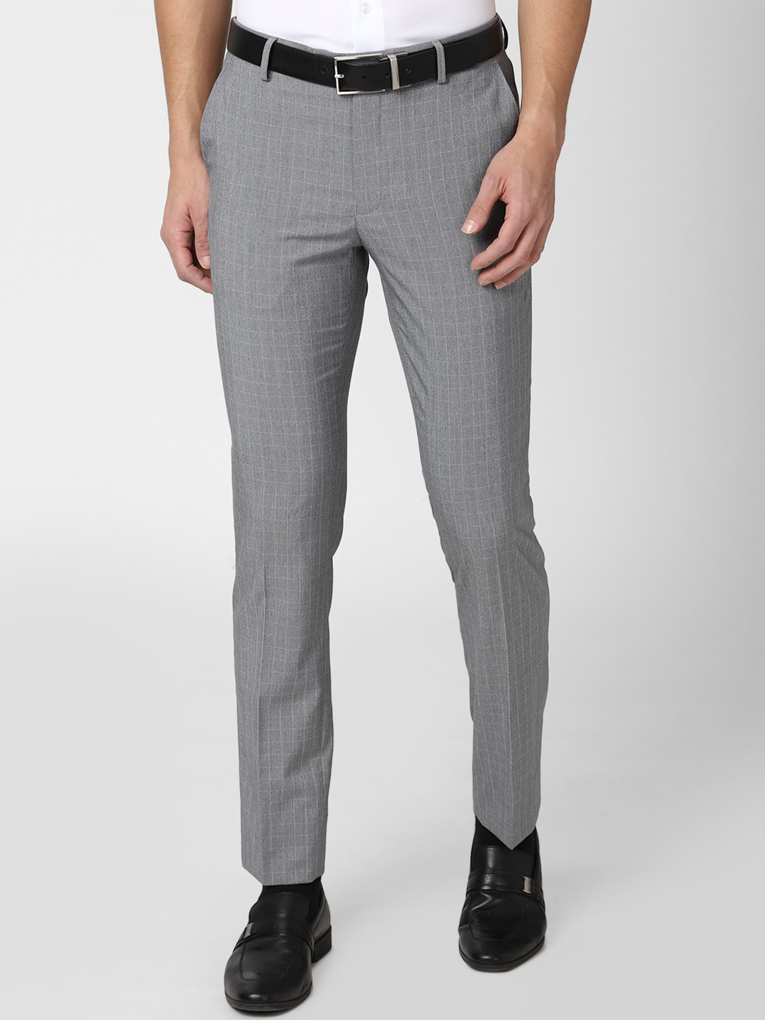 Buy Peter England Men Grey Checked Slim Fit Formal Trouser Trousers