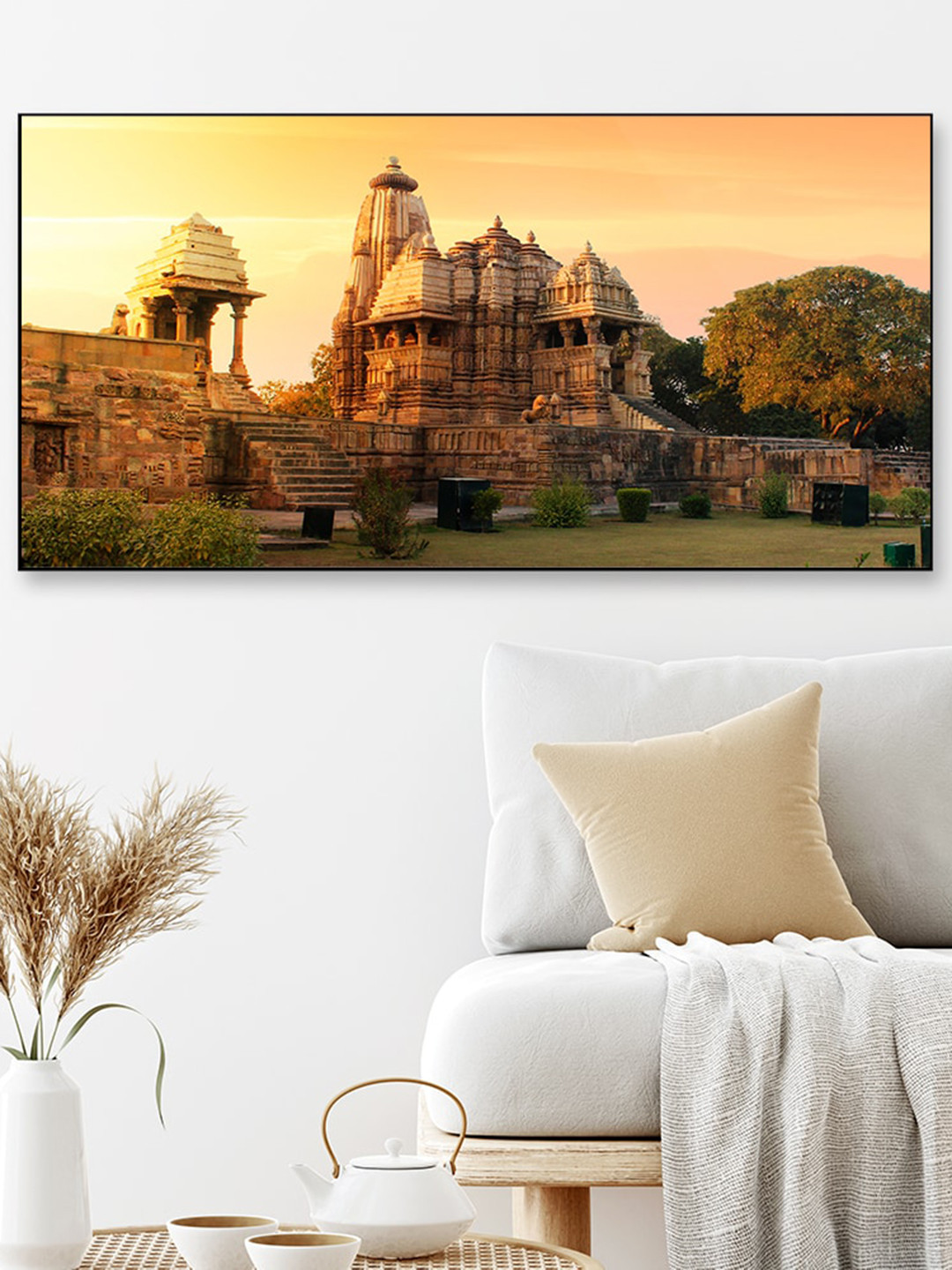 Buy WALLMANTRA Brown Ancient Temple Khajuraho Framed Canvas Wall