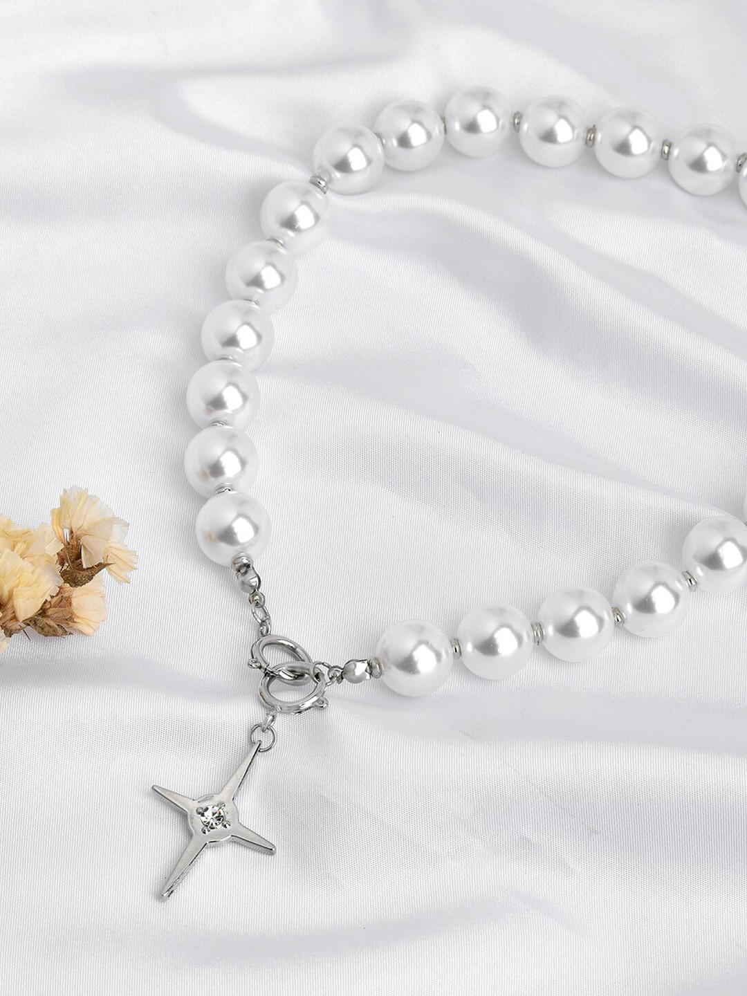 Buy JOKER & WITCH Women White & Silver Toned Beaded Necklace Necklace