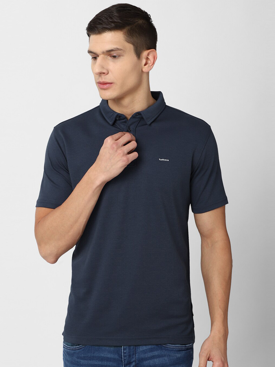 Buy Van Heusen Sport Men Navy Blue Polo Collar T Shirt - Tshirts for ...