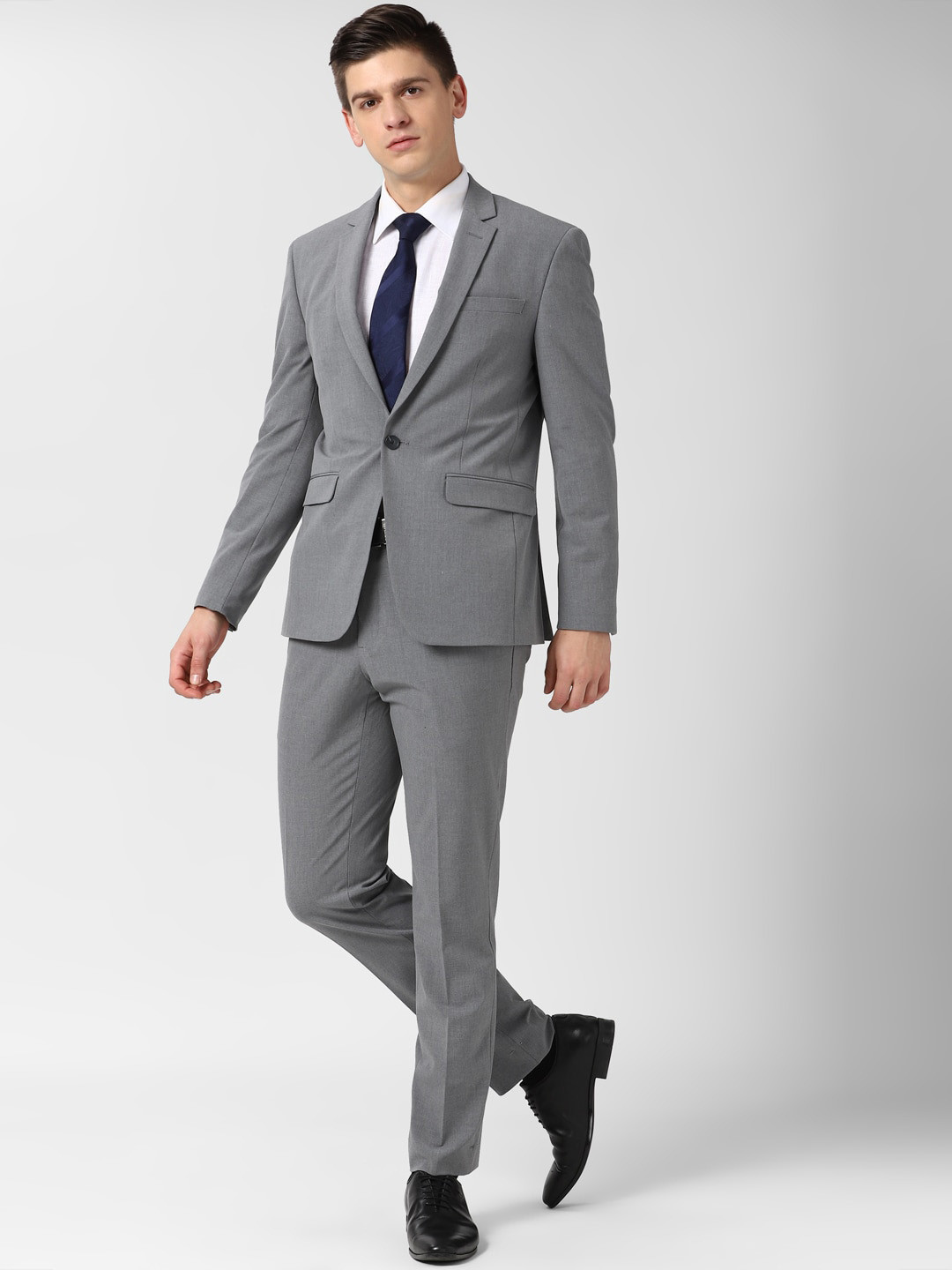 Buy Peter England Elite Men Grey Solid Single Breasted Slim Fit Two