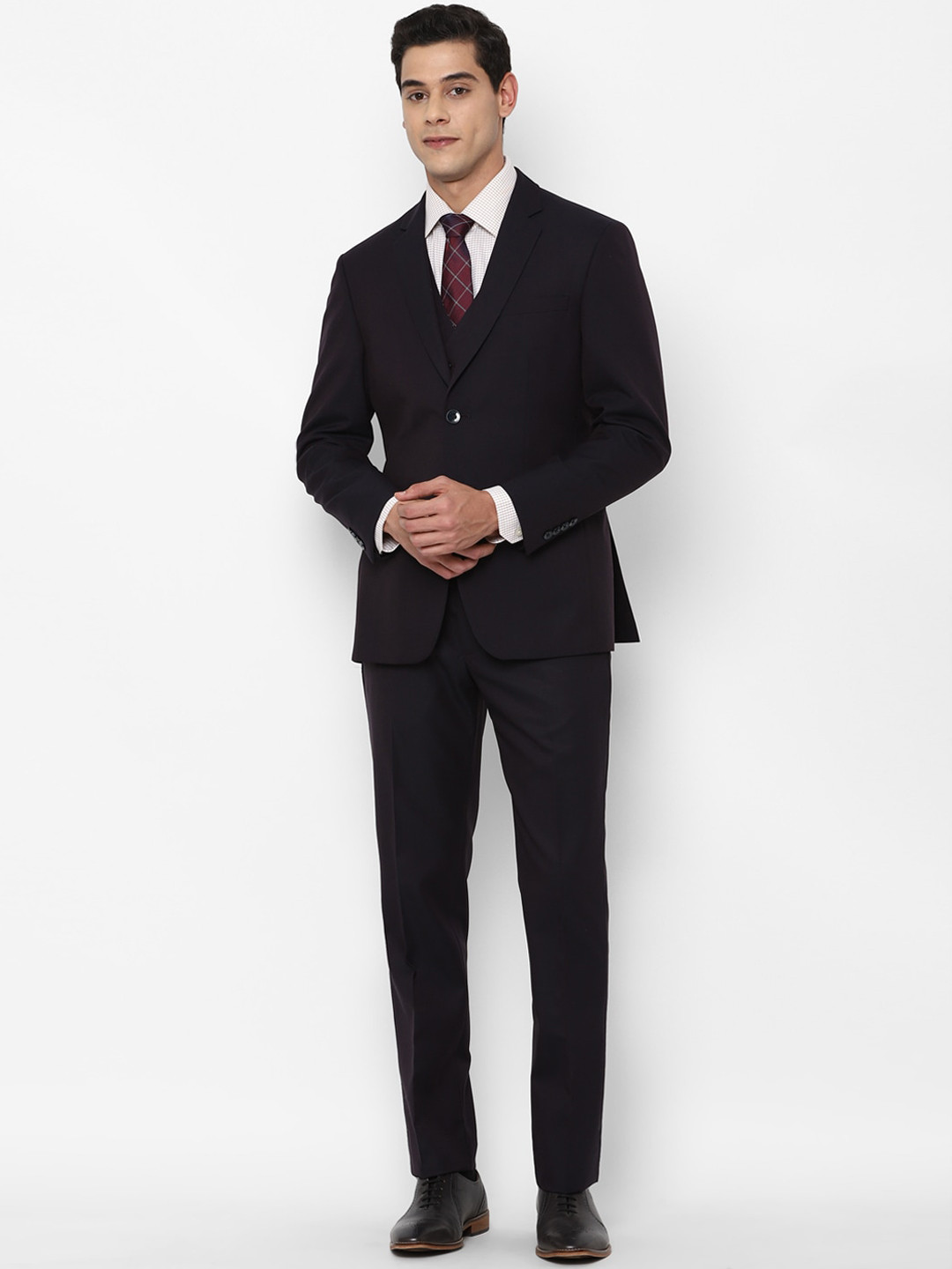 Buy Allen Solly Men Black Solid Slim Fit Single Breasted Three Piece