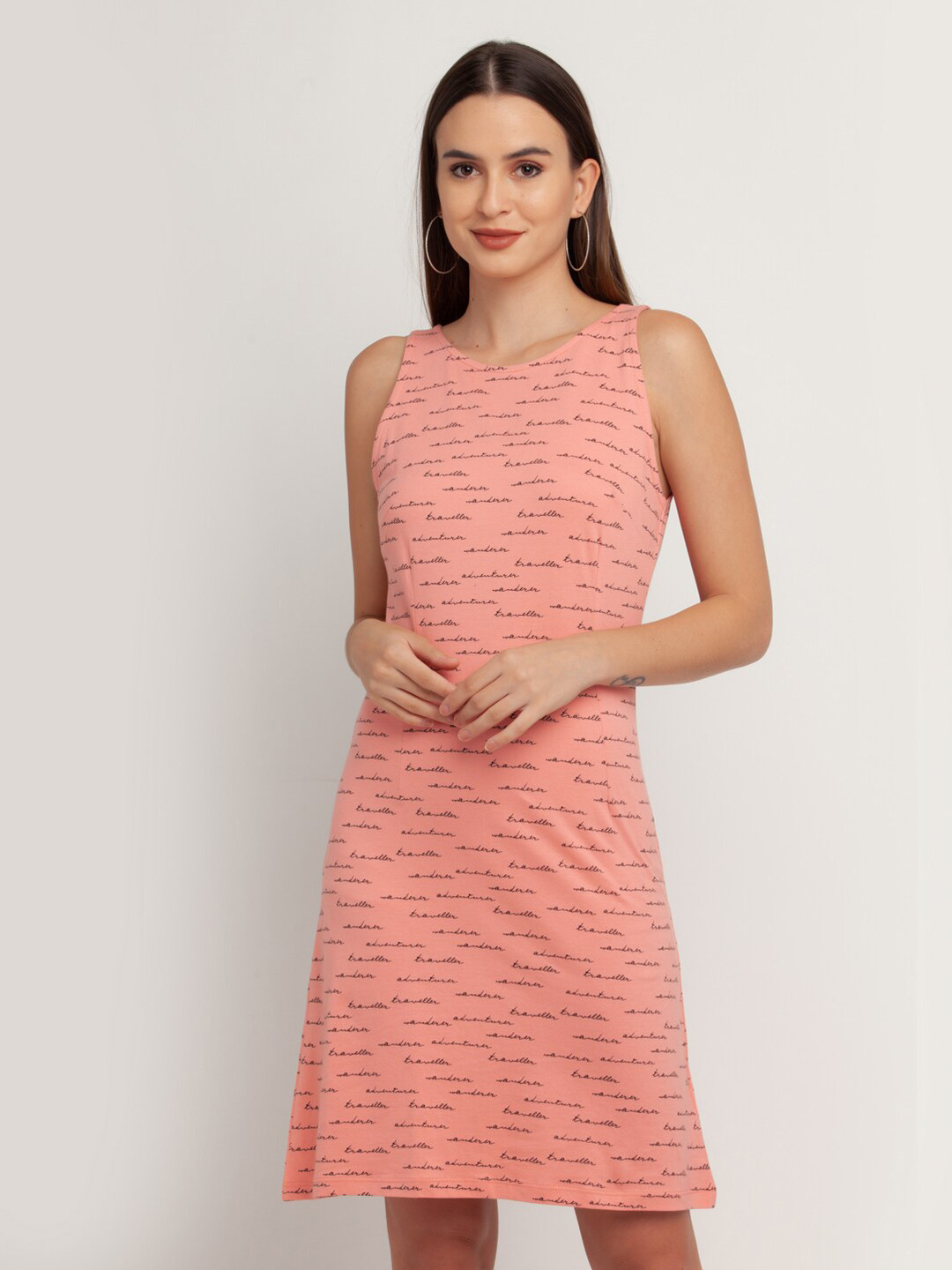 Buy Zink London Women Peach Coloured A Line Dress Dresses for Women