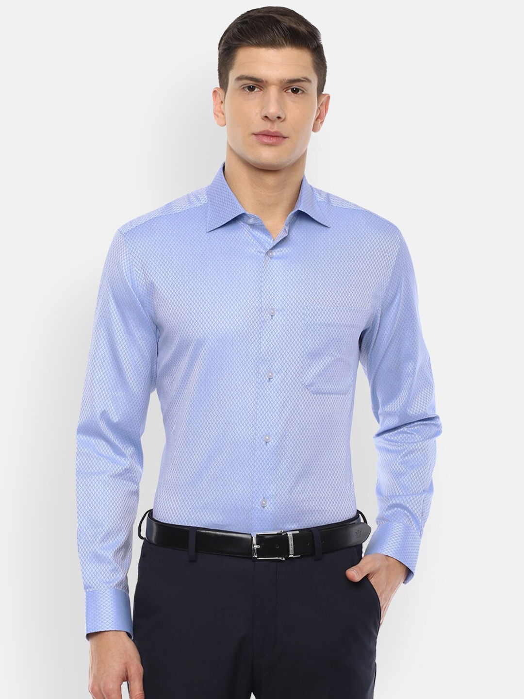 Buy Louis Philippe Men Blue Solid Cotton Formal Shirt - Shirts for Men ...