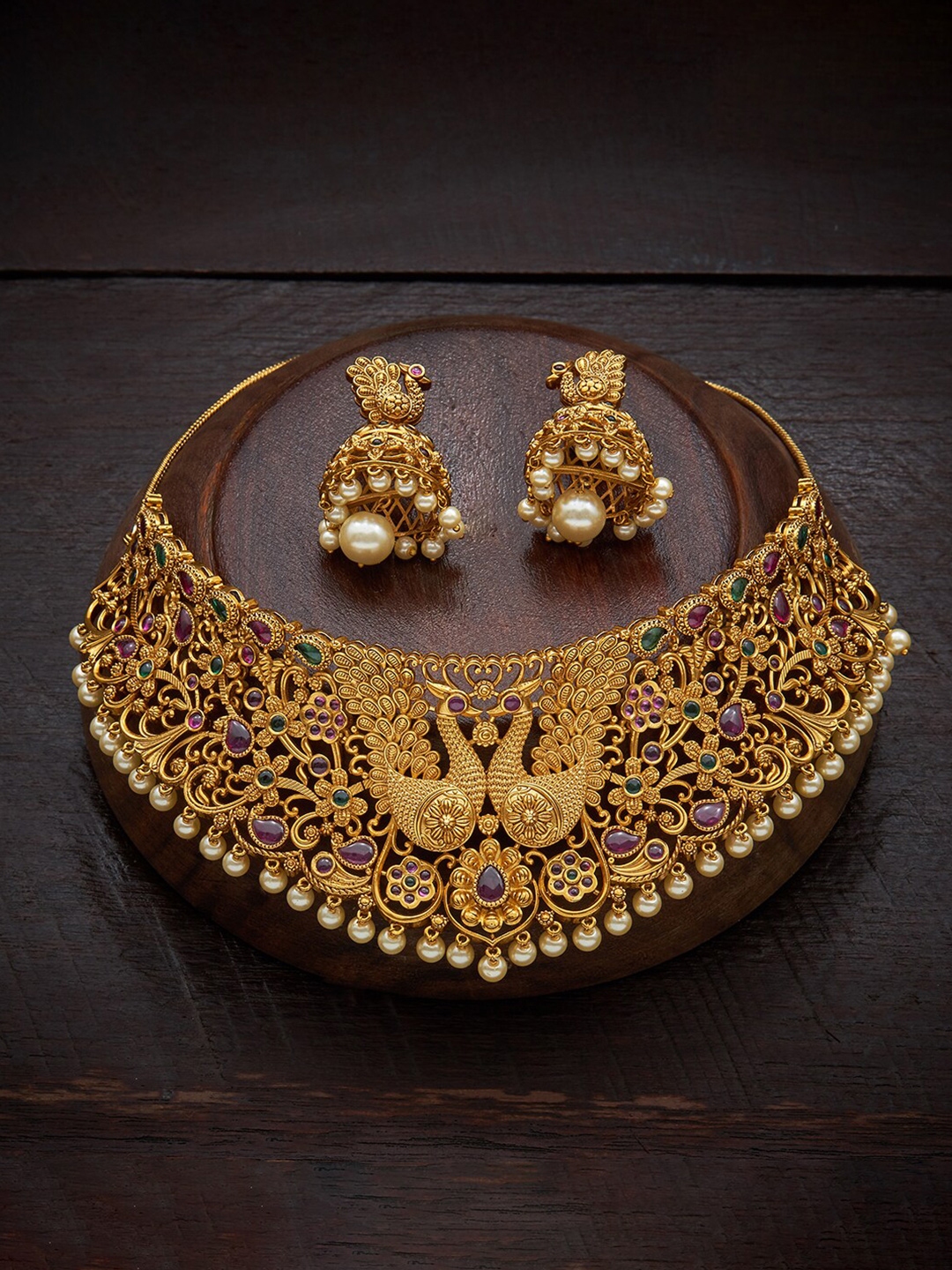 Buy Kushal's Fashion Jewellery Red & Gold Plated Stone Studded Beaded