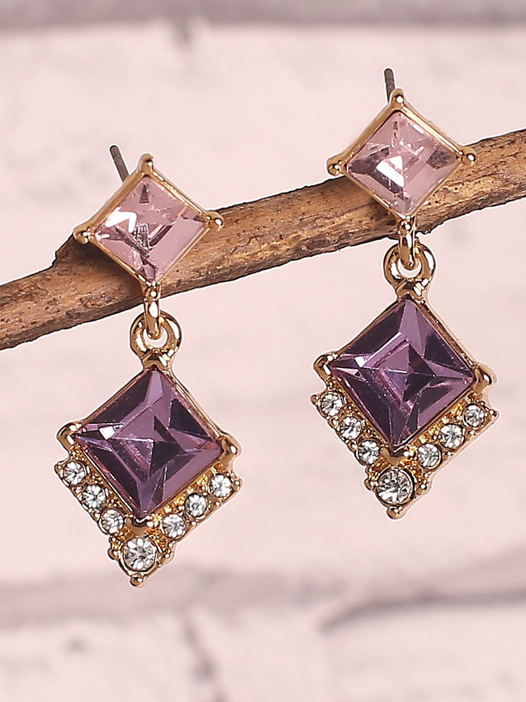 Buy Lilly & Sparkle Gold Plated Purple Square Drop Earrings Earrings