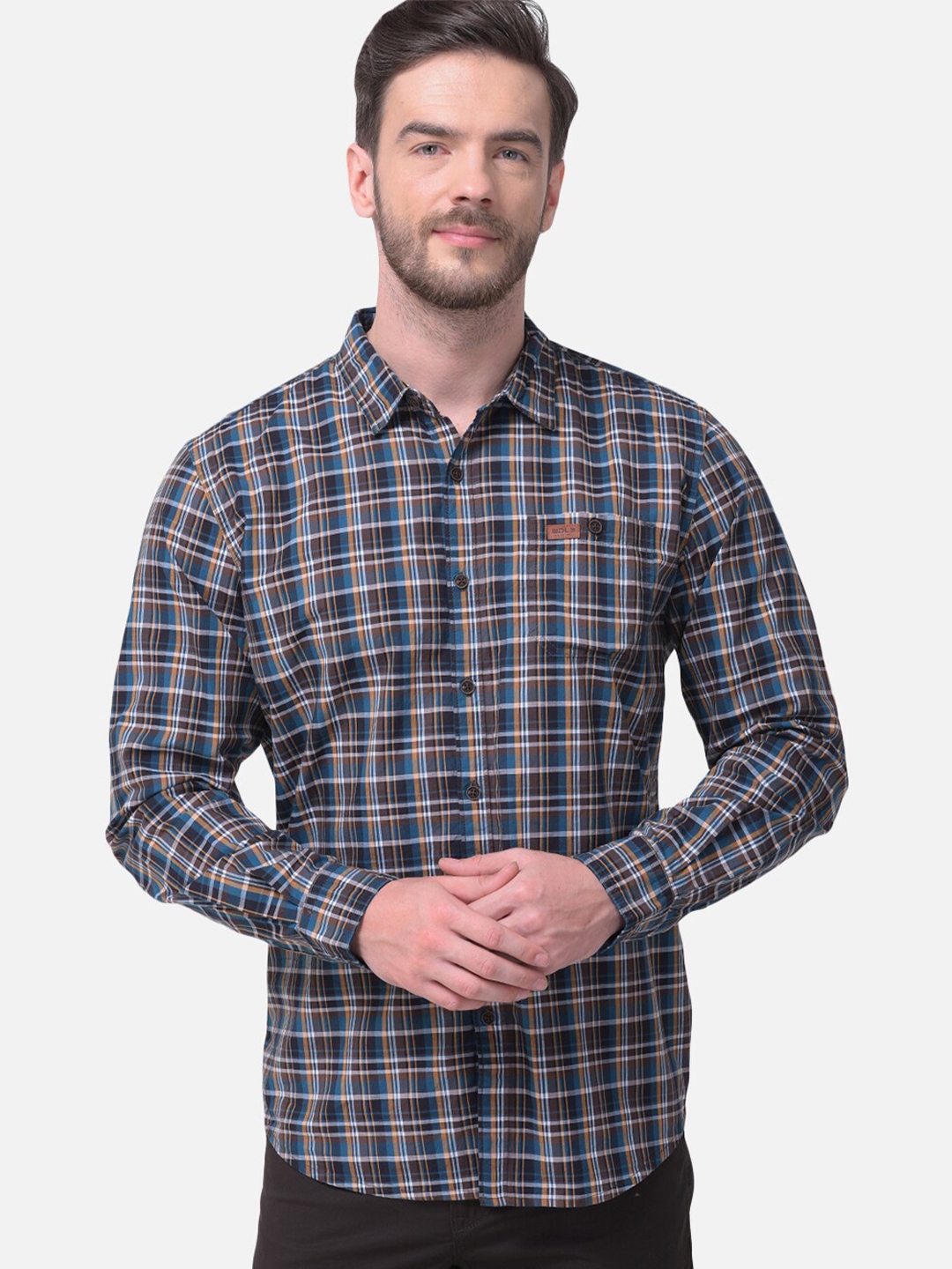Buy Woodland Men Blue Checked Cotton Casual Shirt Shirts for Men