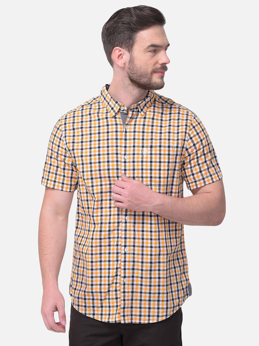 Buy Woodland Men Yellow Gingham Checked Cotton Casual Shirt Shirts