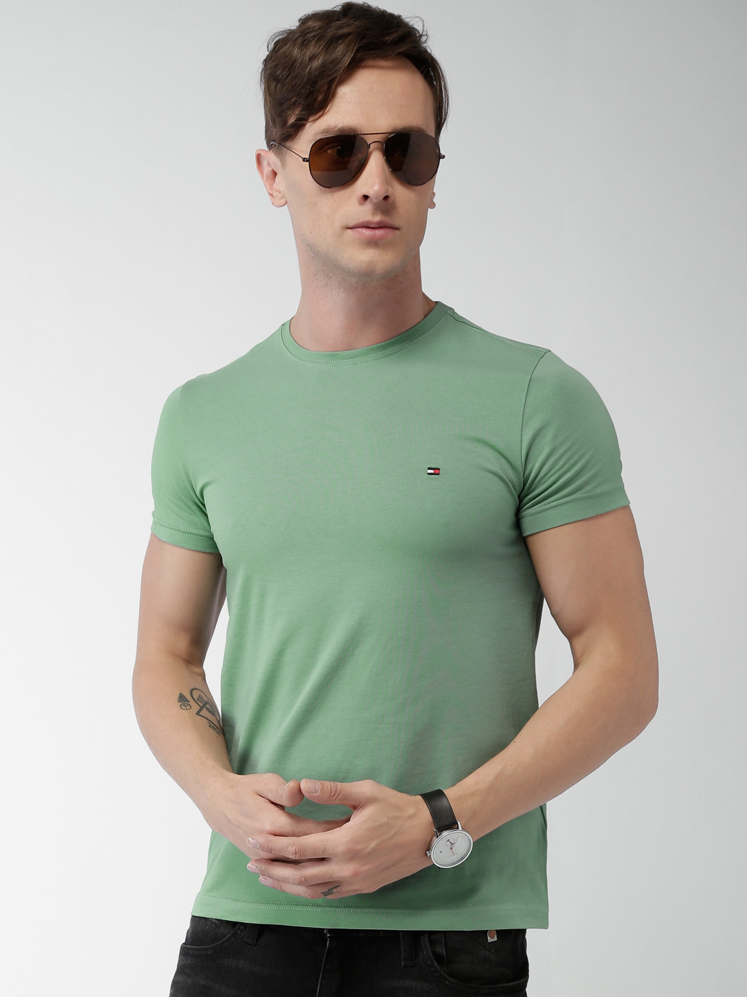 Buy Tommy Hilfiger Men Green Solid T Shirt Tshirts for Men 1744881