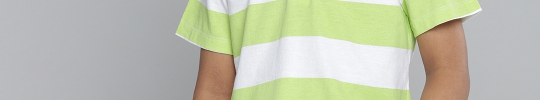 Buy YK Boys Green & White Striped Polo Collar Pure Cotton T Shirt ...