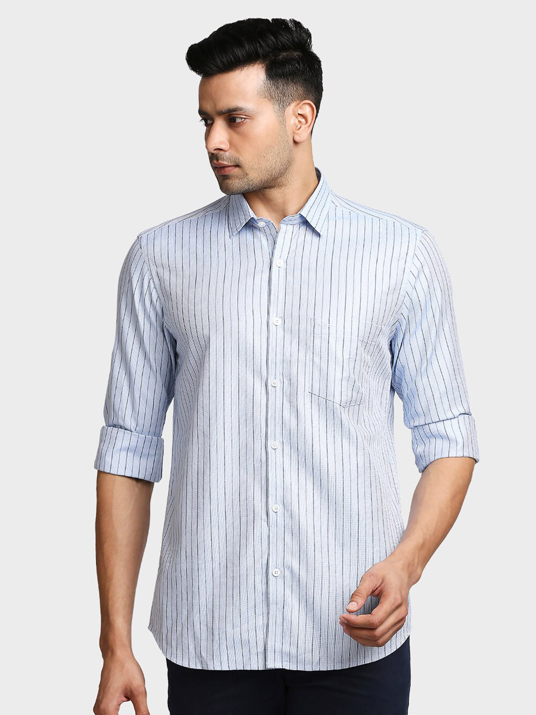 Buy ColorPlus Men Blue Tailored Fit Striped Casual Shirt Shirts for