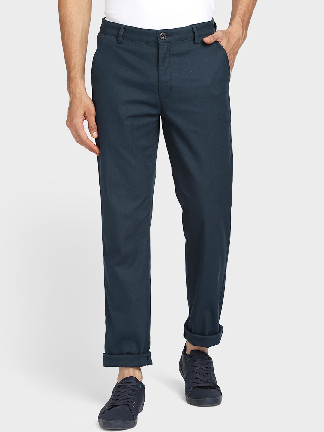 Buy ColorPlus Men Navy Blue Solid Trousers - Trousers for Men 17455126 ...