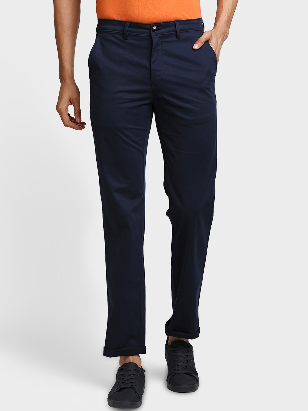 Buy ColorPlus Men Navy Blue Tapered Fit Chinos Trousers - Trousers for ...