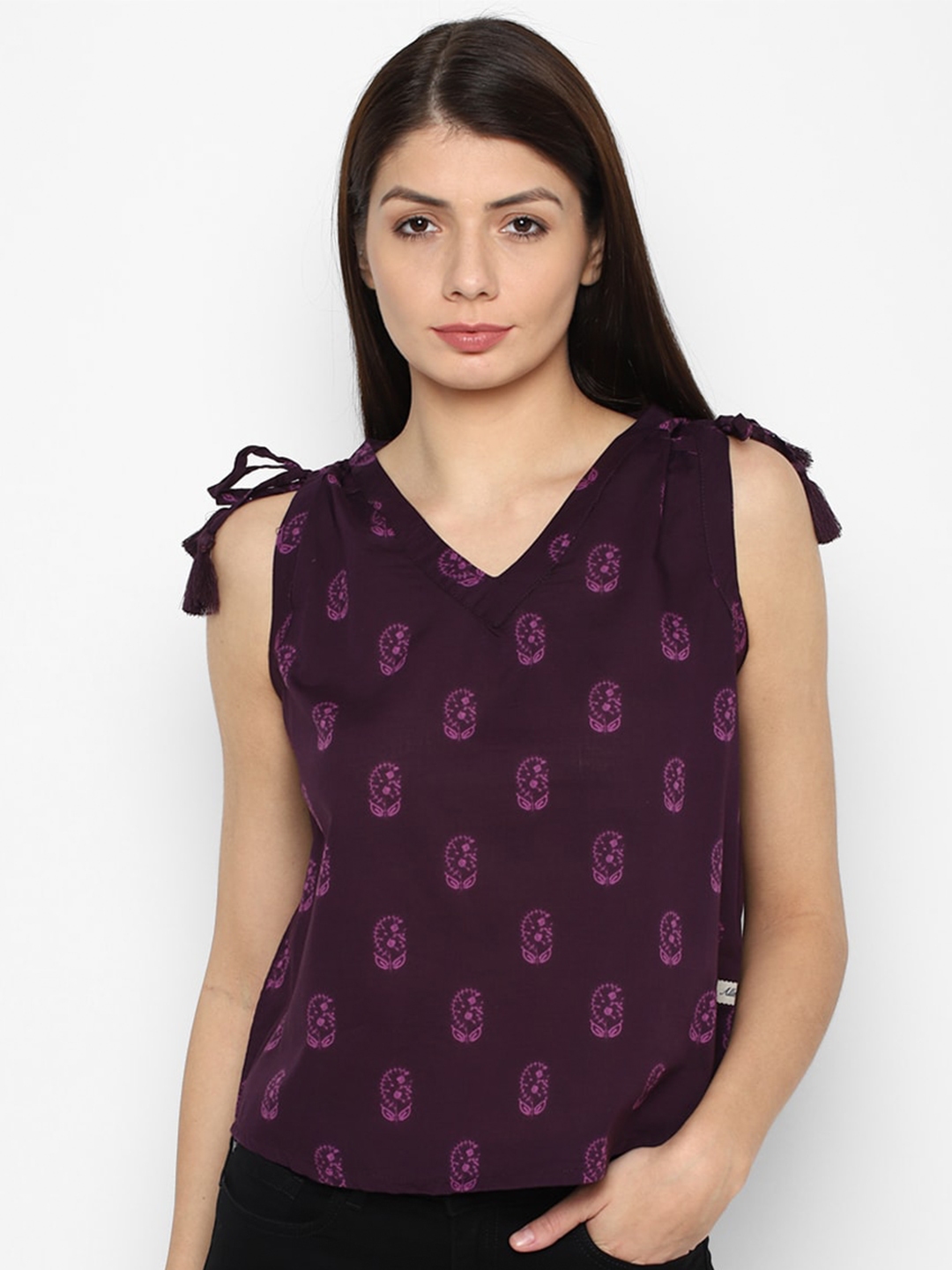 Buy Allen Solly Woman Purple Printed Pure Cotton Top - Tops for Women ...